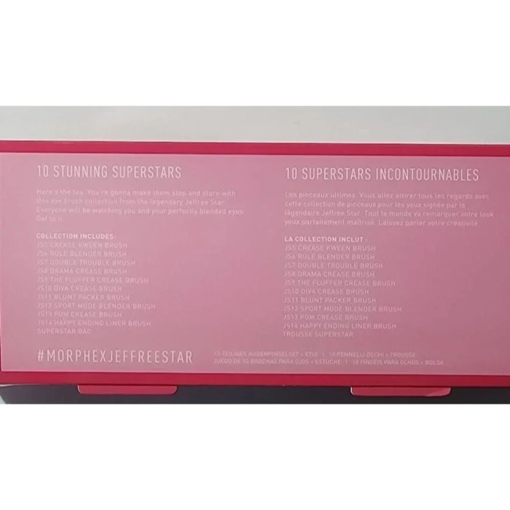 Morphe X Jeffree Star The Eye Brush Collection Case Set of 10 Pink Bag NIP Disc